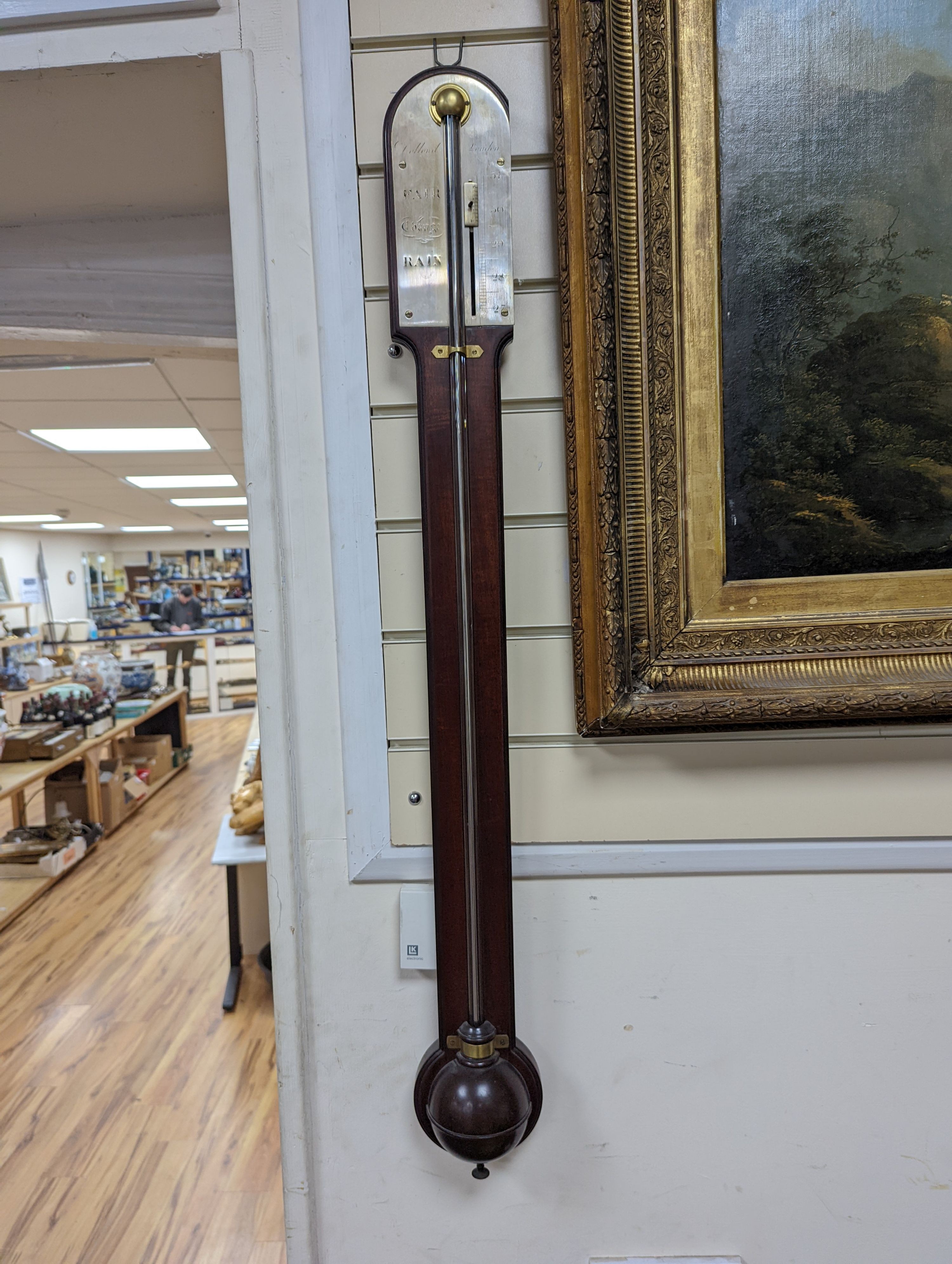A George III Dolland of London mahogany stick barometer, height 94cm